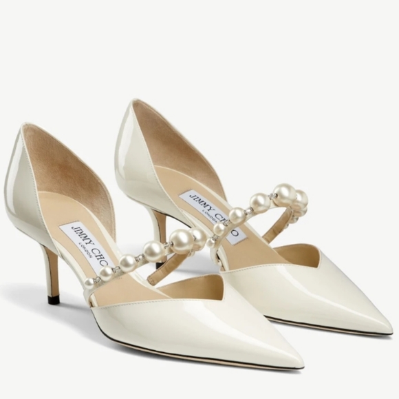 Jimmy Choo Shoes - Jimmy Choo Aurelie 65 Latte Pointed Pumps with Pearl Embellishment 38.5